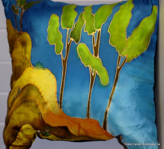 arts-quest-clare-carver-silk-pillow-trees Painted Silk Pillow