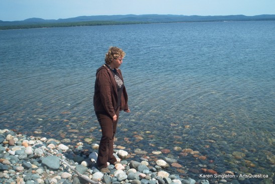 Karen Singleton in her backyard on Batchawana Bay, Lake Superior, Ontario